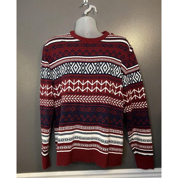 American Rag Cie Sweater Mens Extra Large Red Navy Fair Isle Crewneck Pullover - Picture 1 of 6